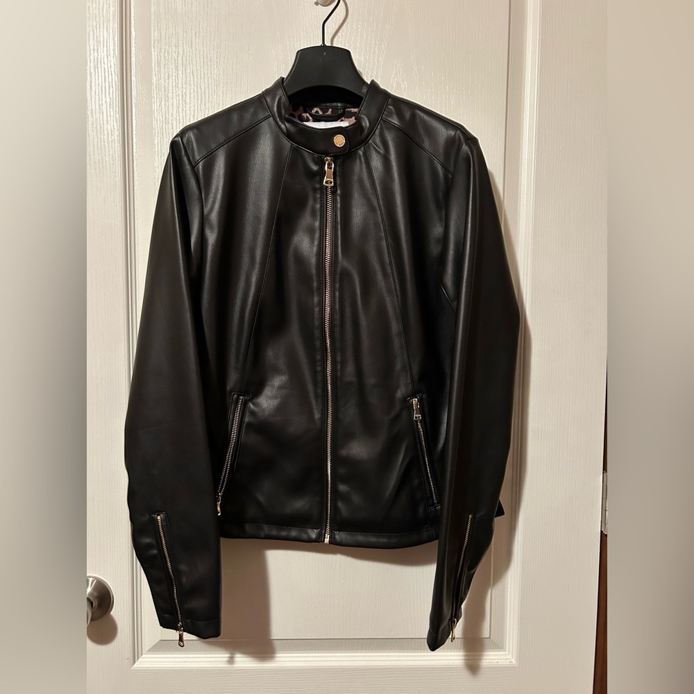 NWOT Calvin Klein Black Faux Leather Moto Jacket